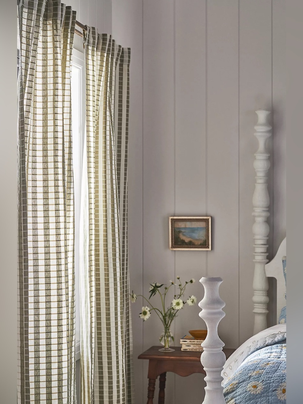 Anthropologie Cotton Woven Stripe Curtain dark green